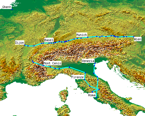 Map of places mentioned in Broquiere