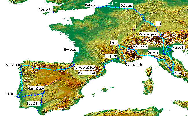 Map of places mentioned in Pvrchas