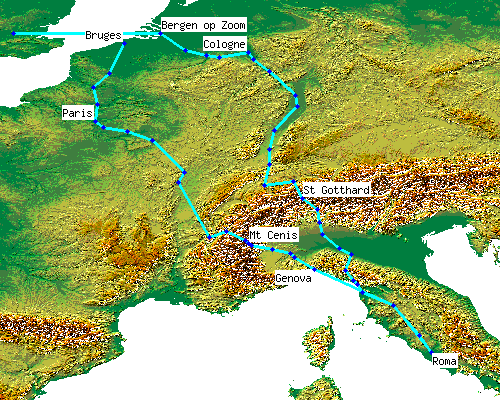 Map of places mentioned in Adam of Usk