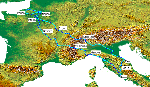 Map of places mentioned in Rigaud